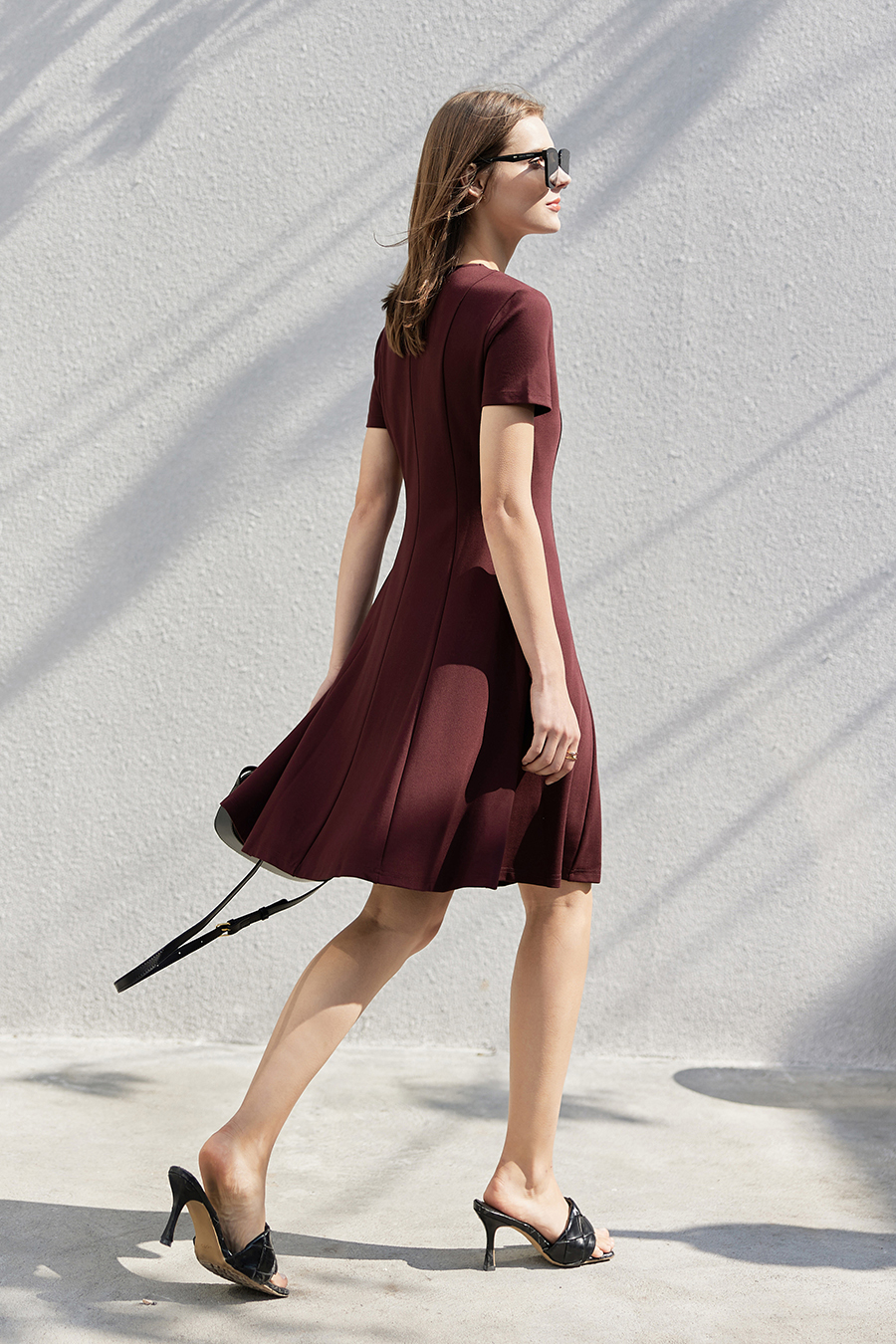 Paneled Slim Fit V-Neck Dress|AMII-AMII.com