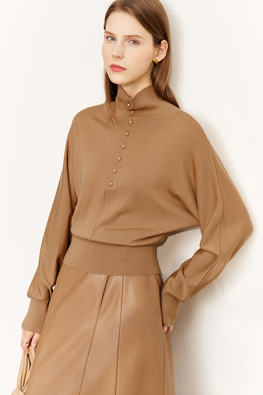 High Neck Buttoned Loose Wool Sweater|AMII-AMII.com