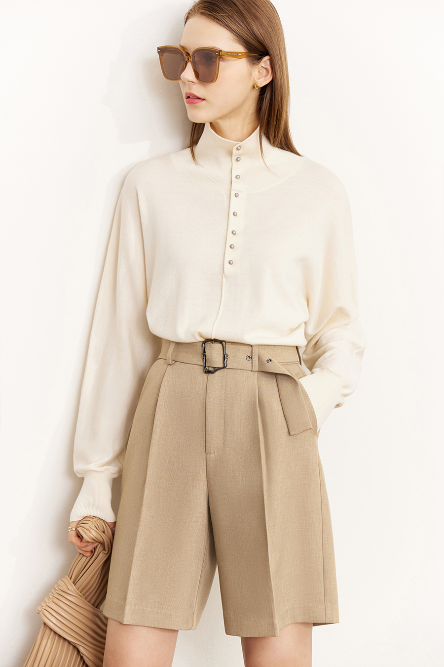 High Neck Buttoned Loose Wool Sweater|AMII-AMII.com