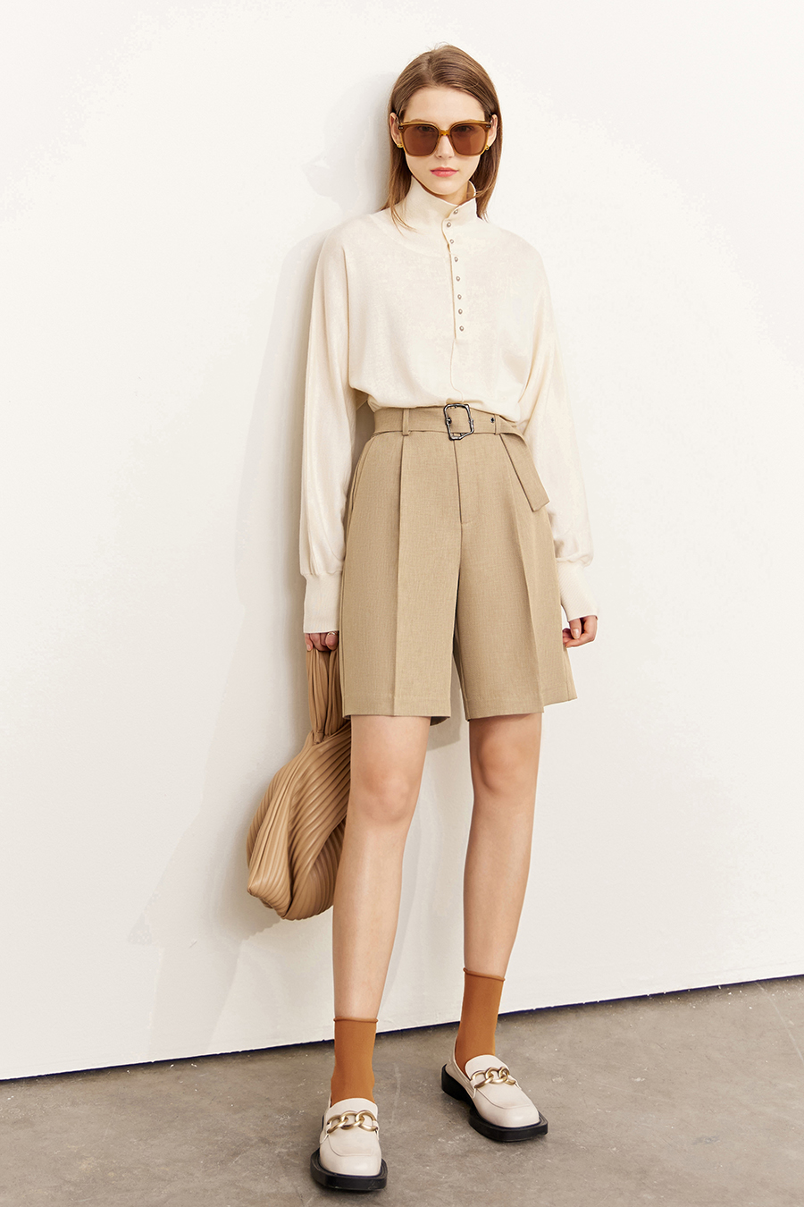 High Neck Buttoned Loose Wool Sweater|AMII-AMII.com