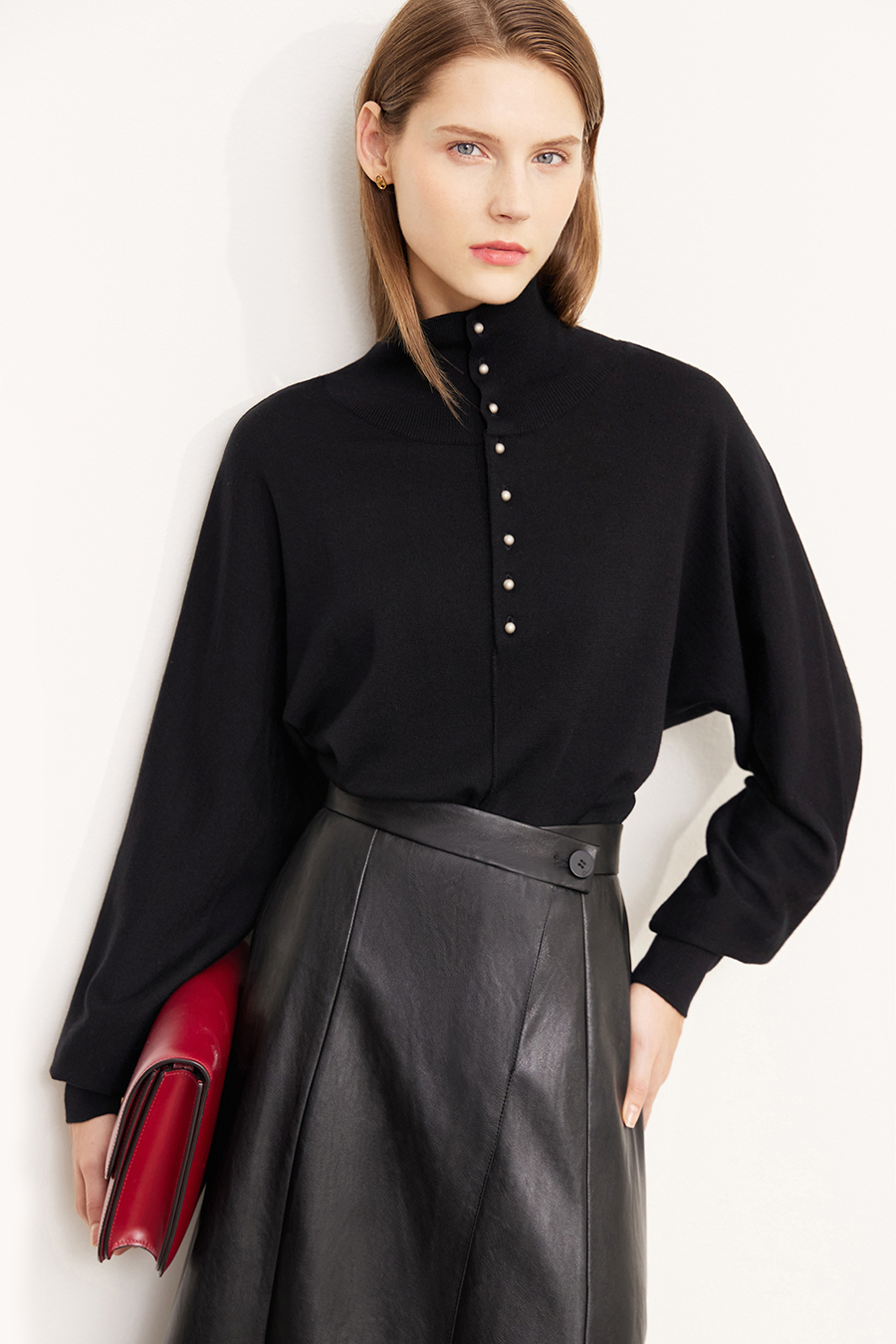 High Neck Buttoned Loose Wool Sweater|AMII-AMII.com