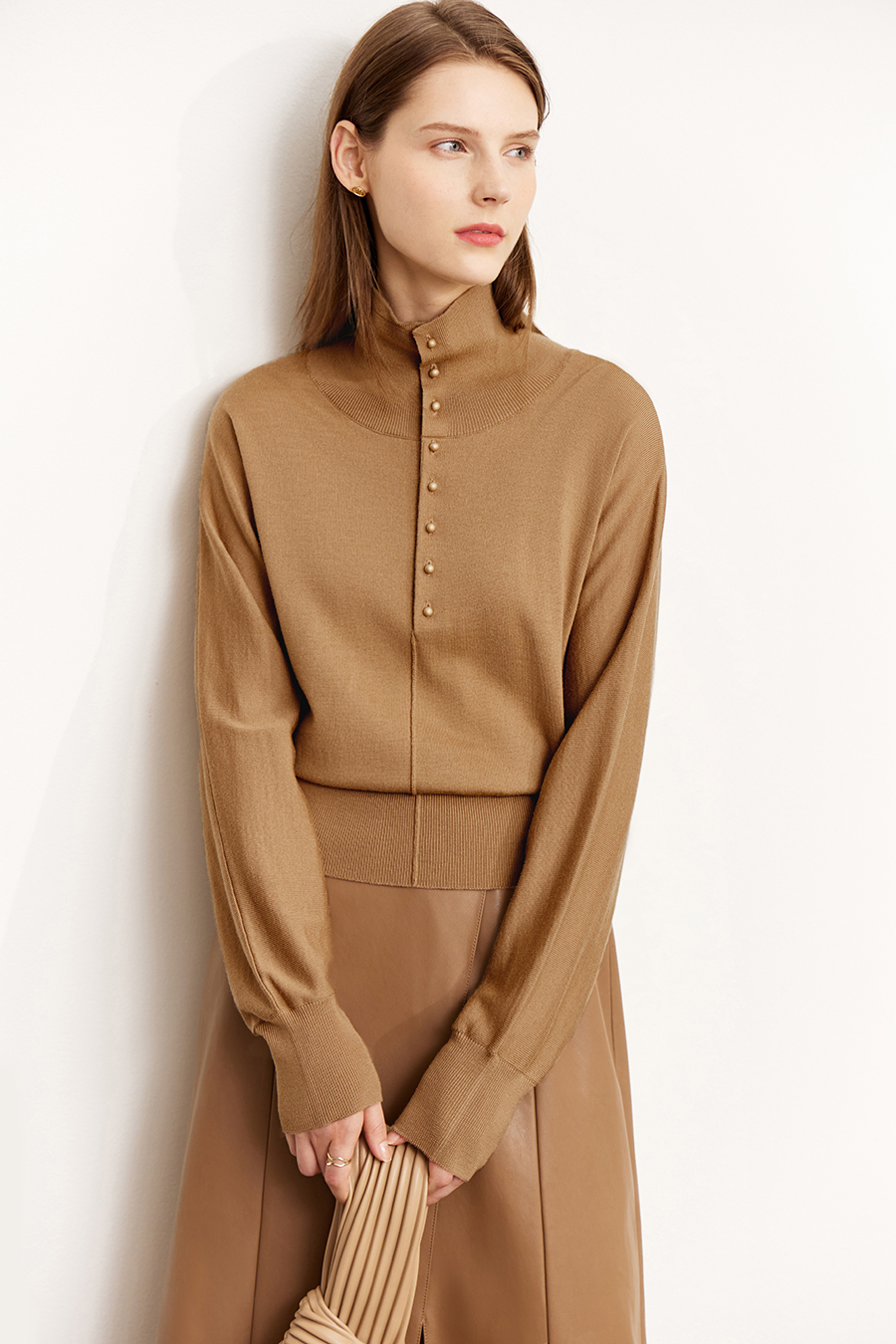 High Neck Buttoned Loose Wool Sweater|AMII-AMII.com