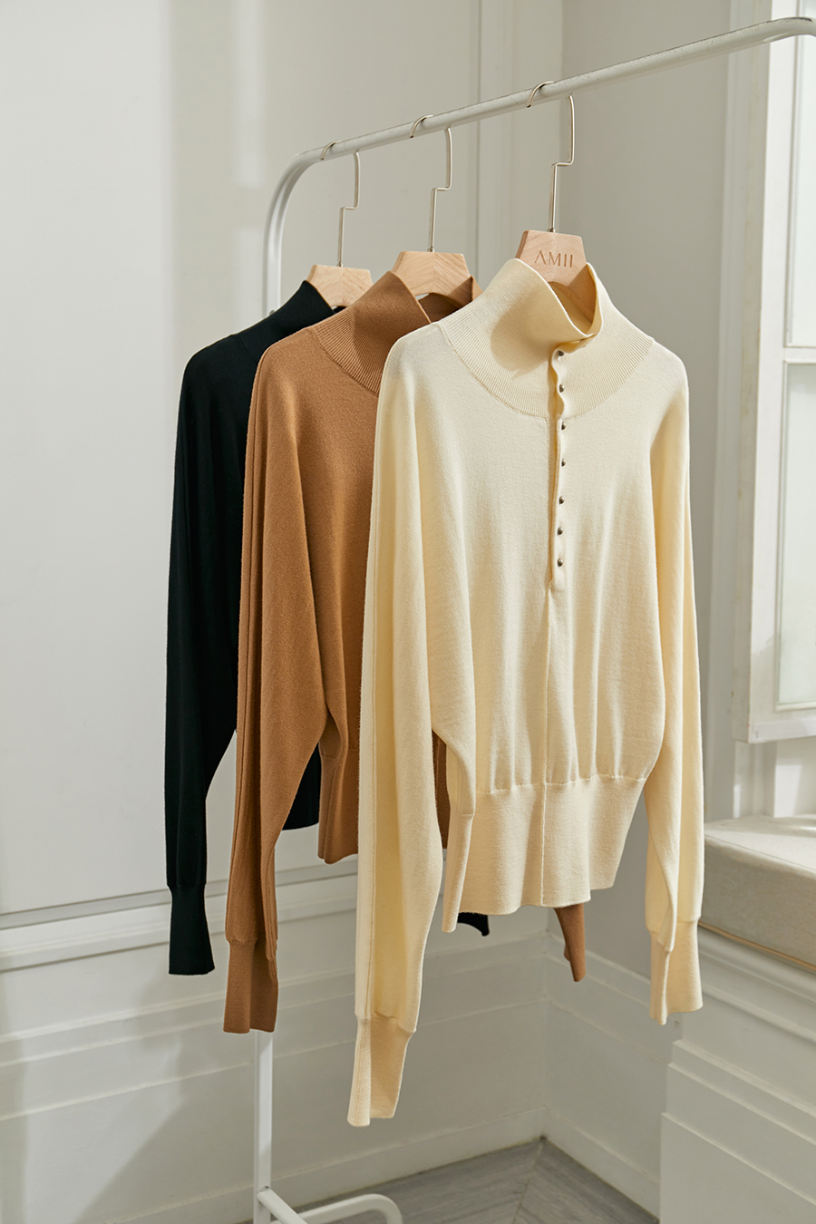 High Neck Buttoned Loose Wool Sweater|AMII-AMII.com