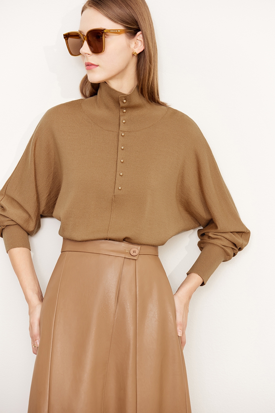 High Neck Buttoned Loose Wool Sweater|AMII-AMII.com