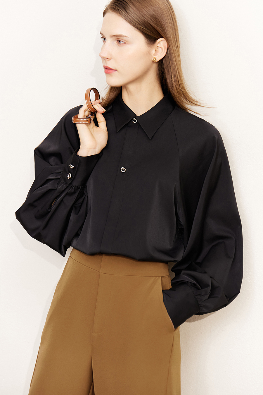 Art Button Lantern Sleeve Shirt|AMII-AMII.com