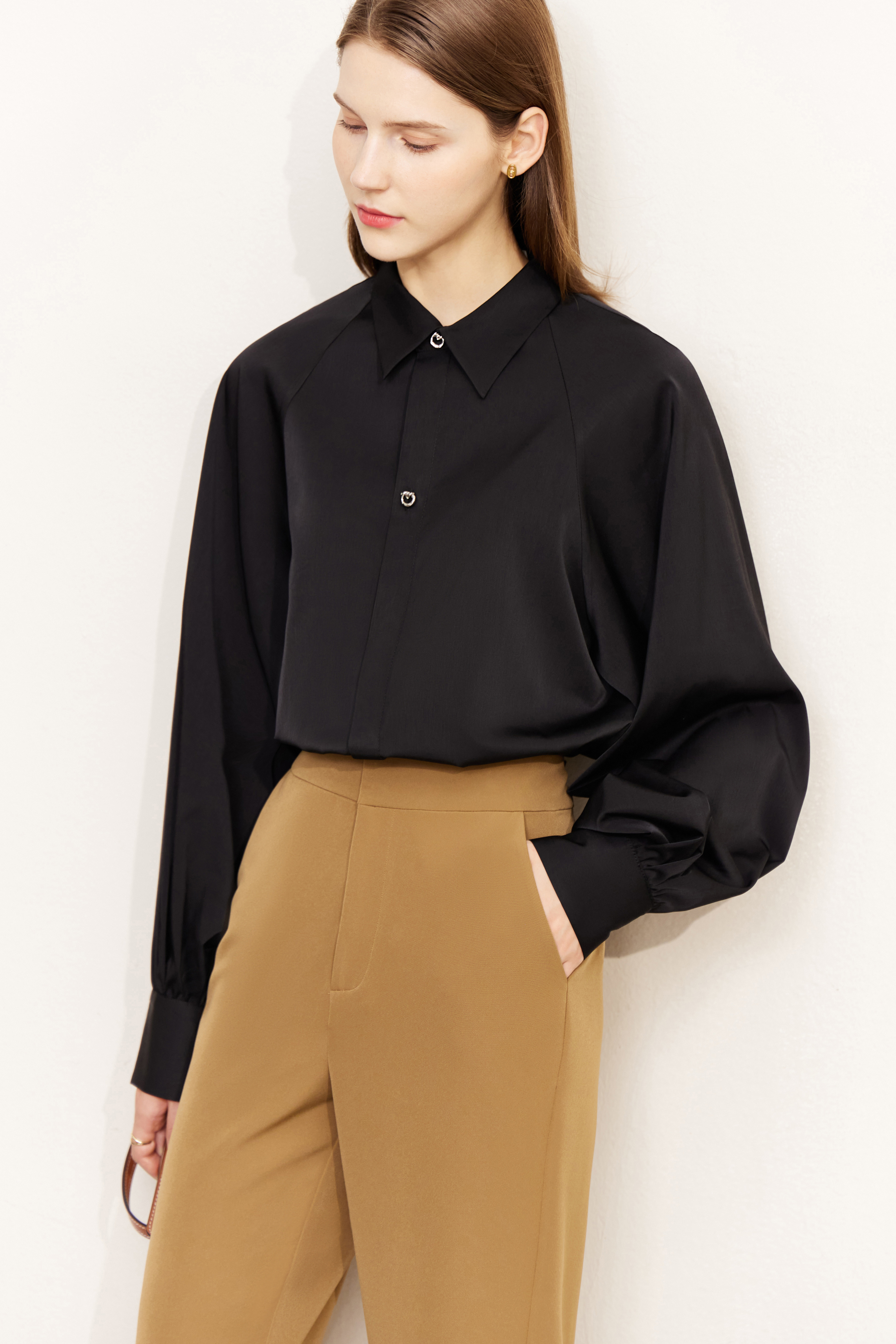 Art Button Lantern Sleeve Shirt|AMII-AMII.com