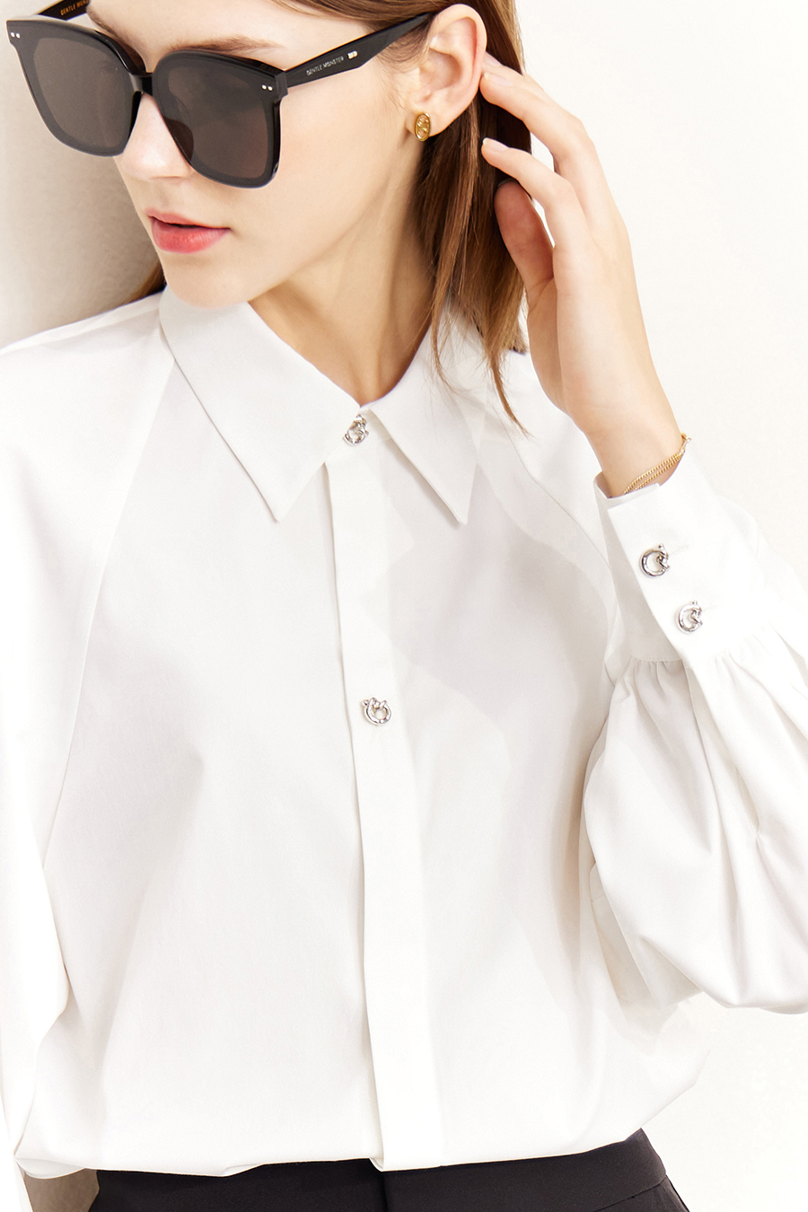 Art Button Lantern Sleeve Shirt|AMII-AMII.com