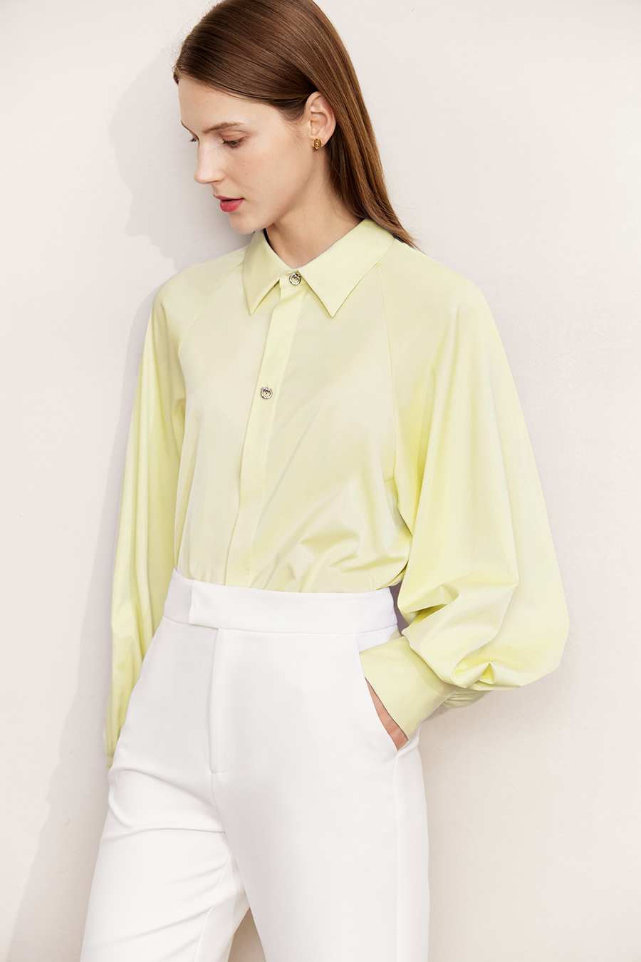 Art Button Lantern Sleeve Shirt|AMII-AMII.com