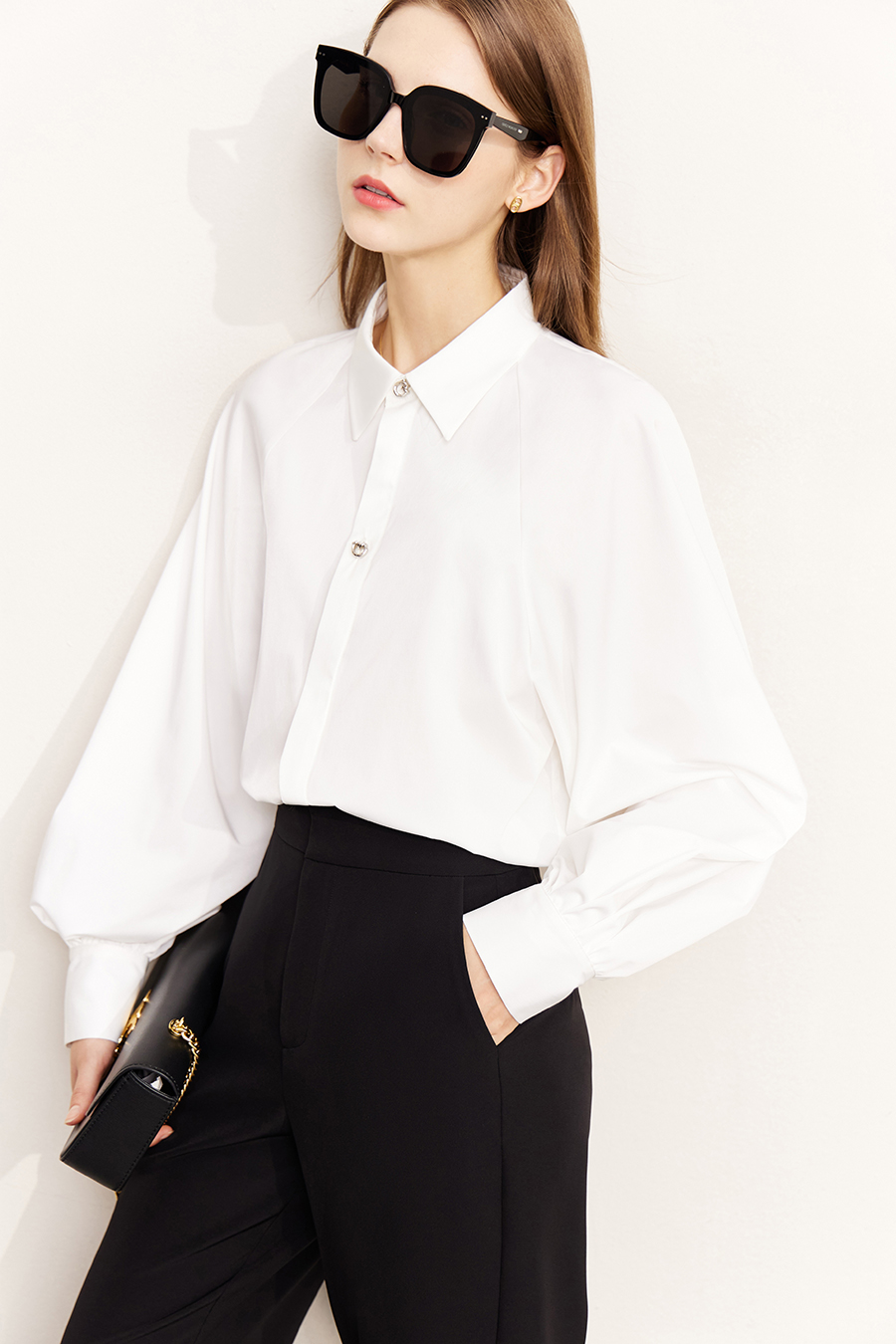 Art Button Lantern Sleeve Shirt|AMII-AMII.com