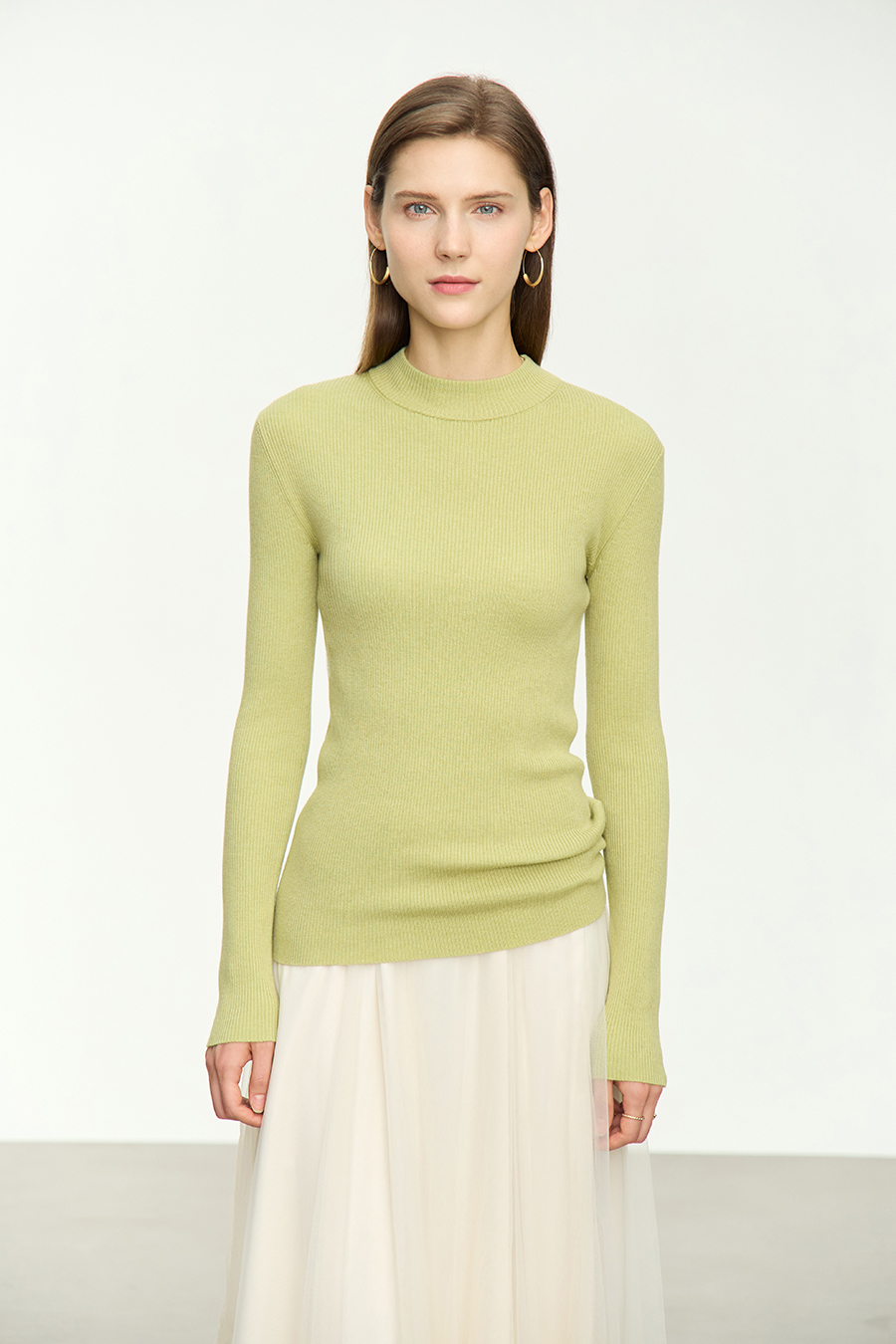 Mock Neck Ribbed Sweater|AMII-AMII.com