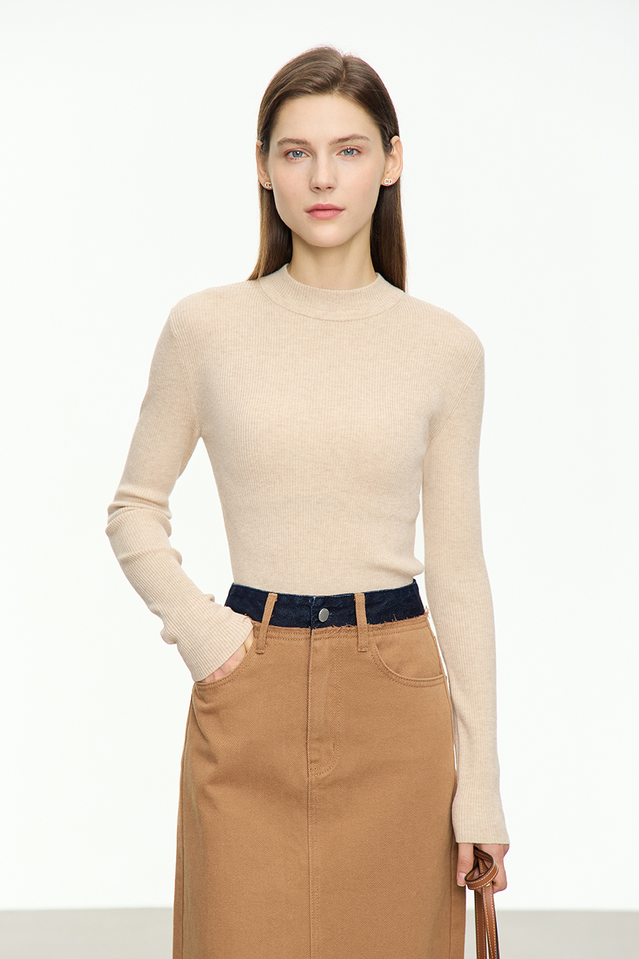 Mock Neck Ribbed Sweater|AMII-AMII.com