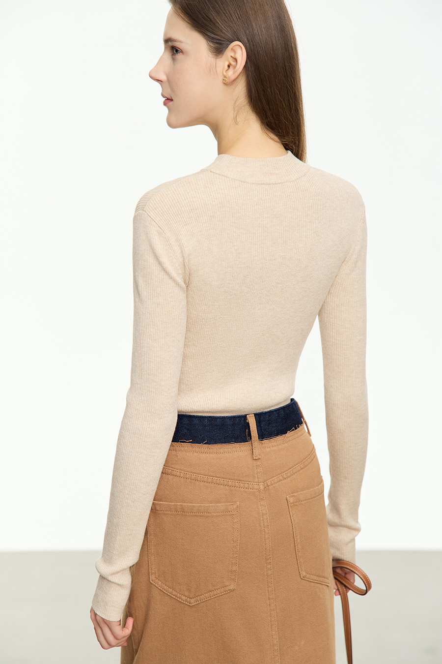 Mock Neck Ribbed Sweater|AMII-AMII.com