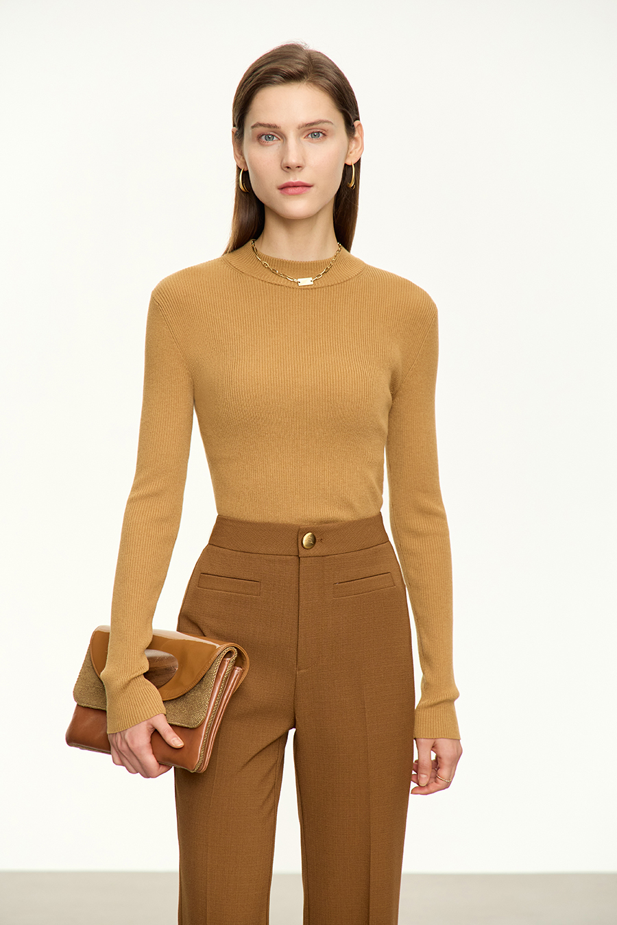 Mock Neck Ribbed Sweater|AMII-AMII.com