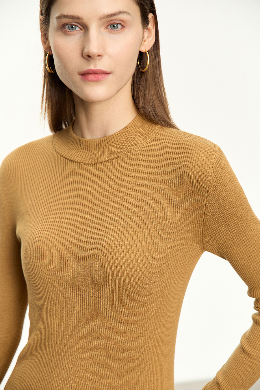 Mock Neck Ribbed Sweater|AMII-AMII.com