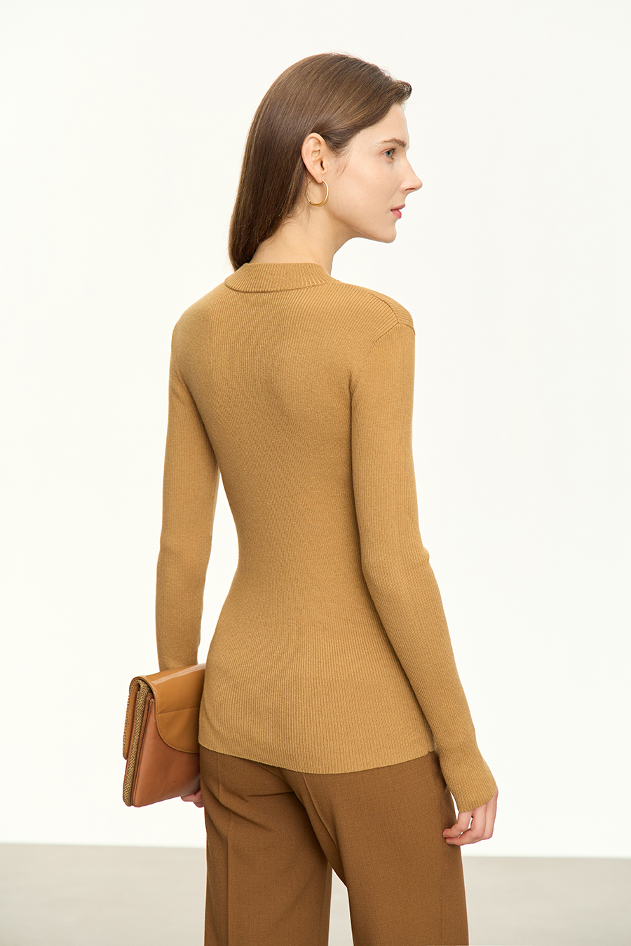 Mock Neck Ribbed Sweater|AMII-AMII.com