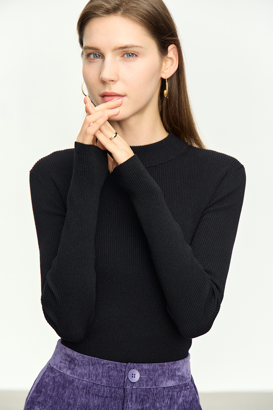 Mock Neck Ribbed Sweater|AMII-AMII.com