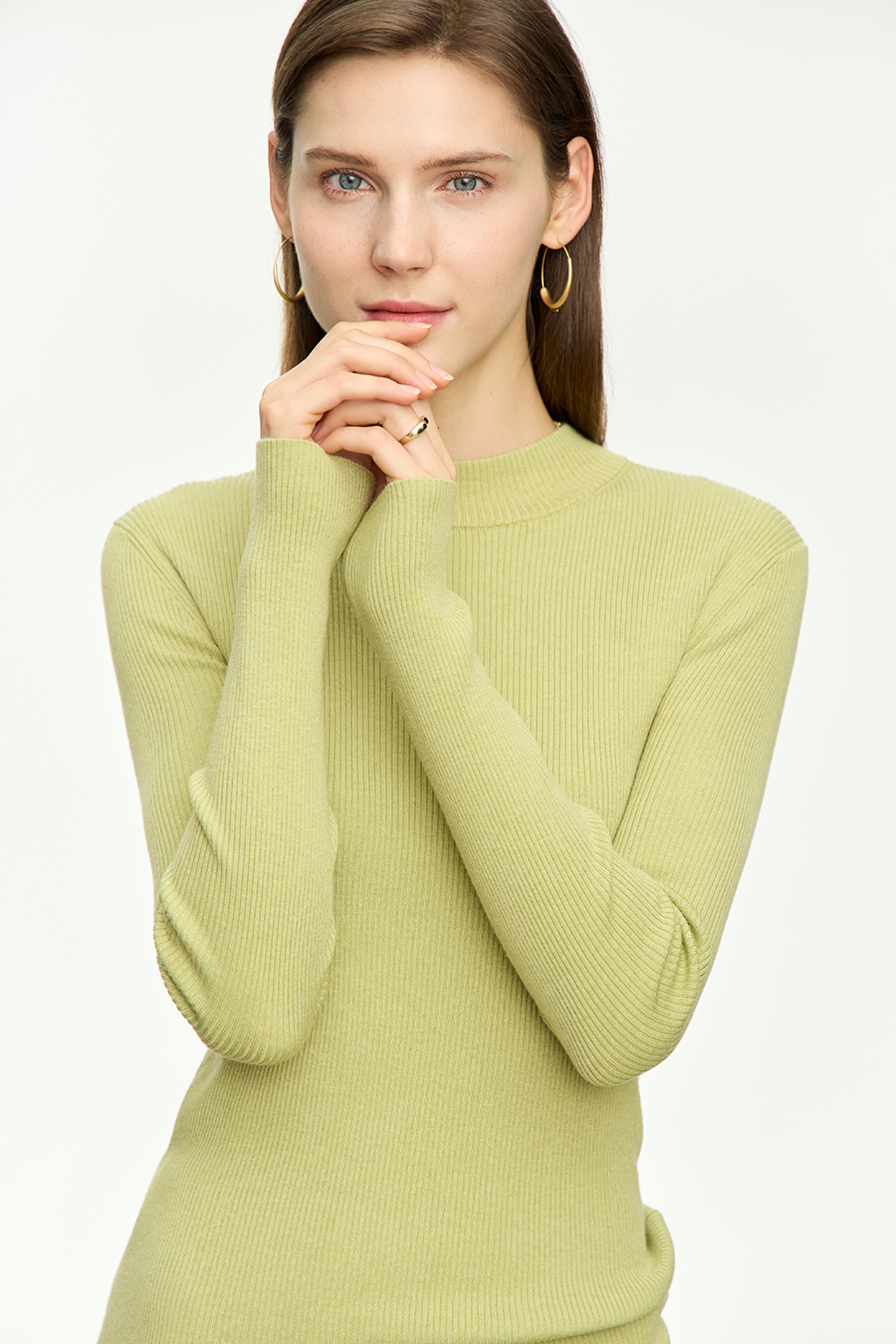 Mock Neck Ribbed Sweater|AMII-AMII.com