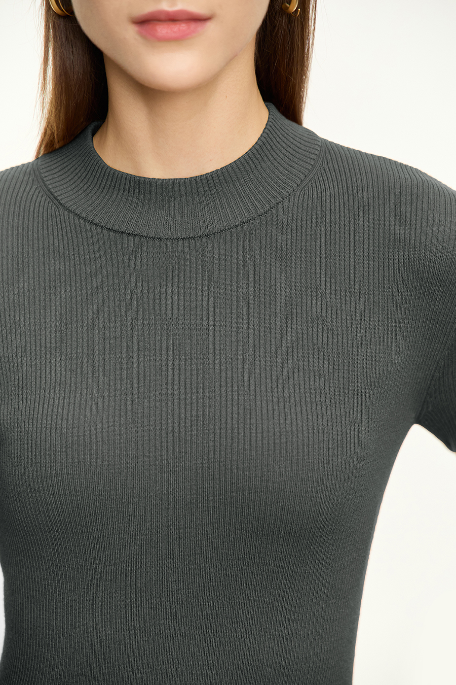 Mock Neck Ribbed Sweater|AMII-AMII.com