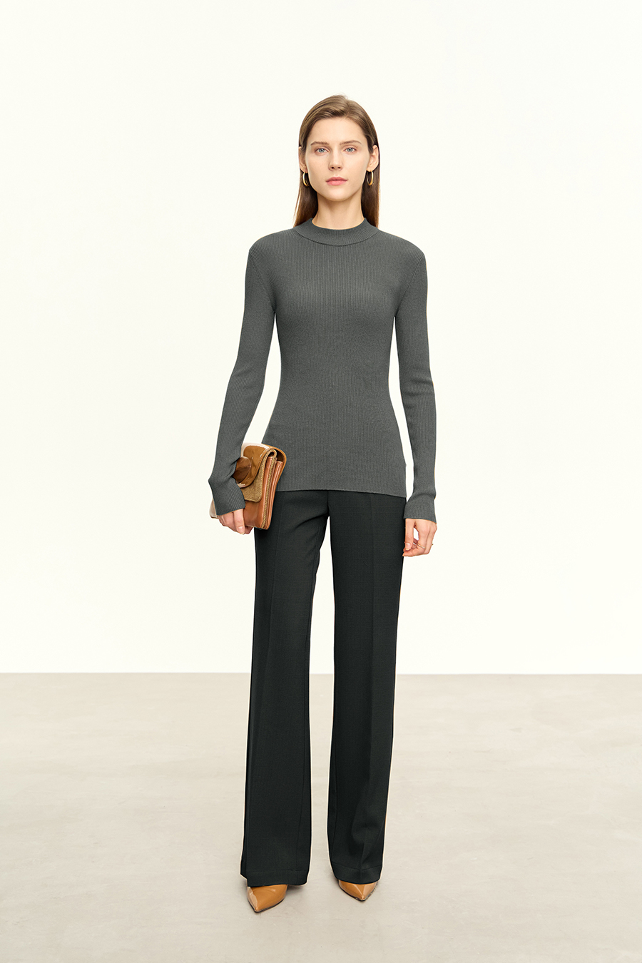 Mock Neck Ribbed Sweater|AMII-AMII.com