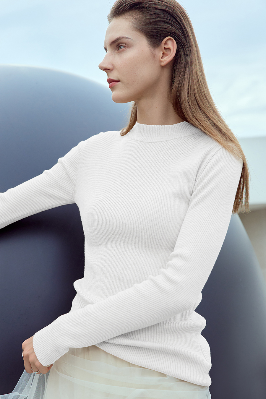 Mock Neck Ribbed Sweater|AMII-AMII.com