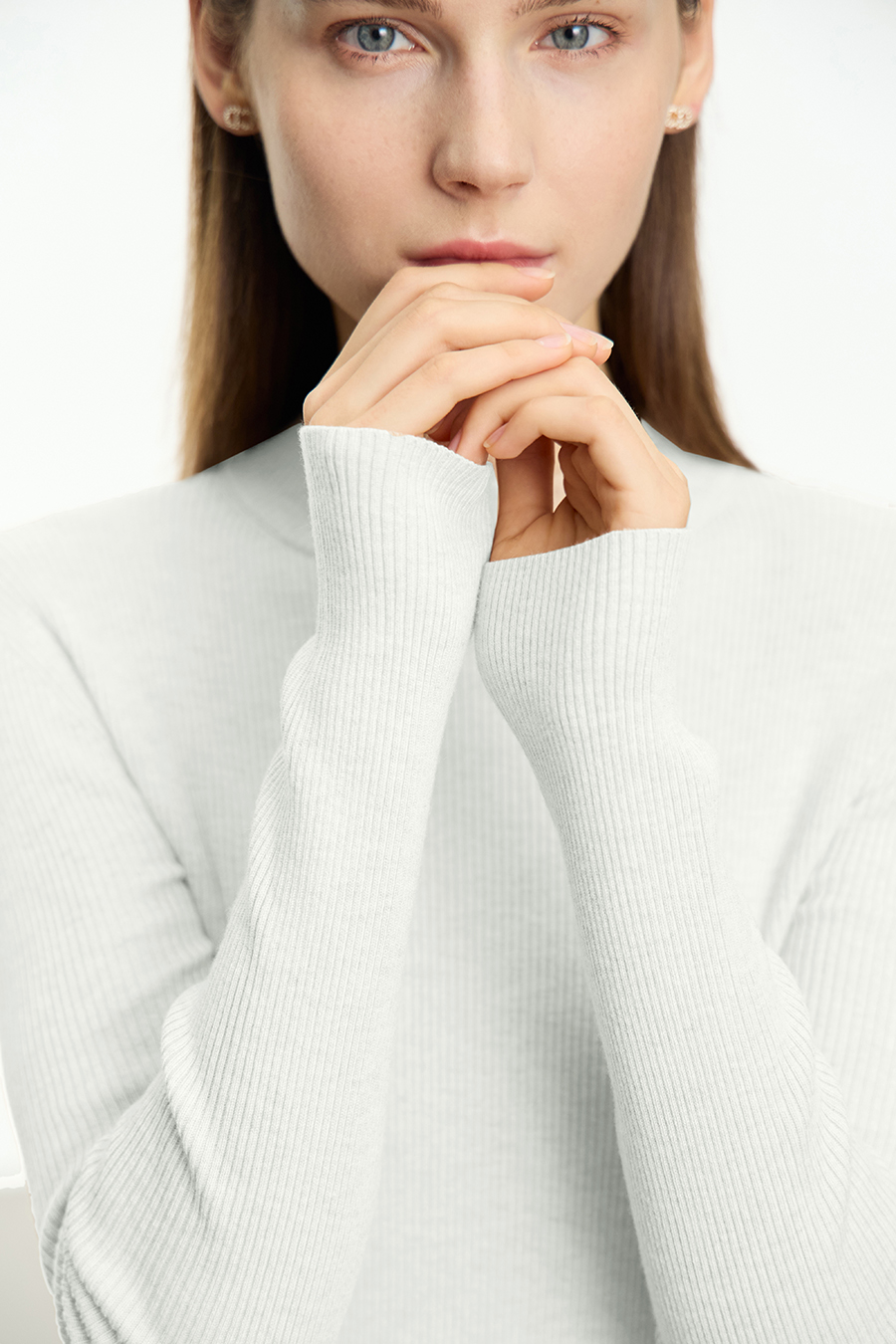 Mock Neck Ribbed Sweater|AMII-AMII.com