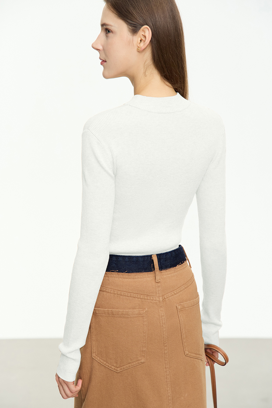 Mock Neck Ribbed Sweater|AMII-AMII.com