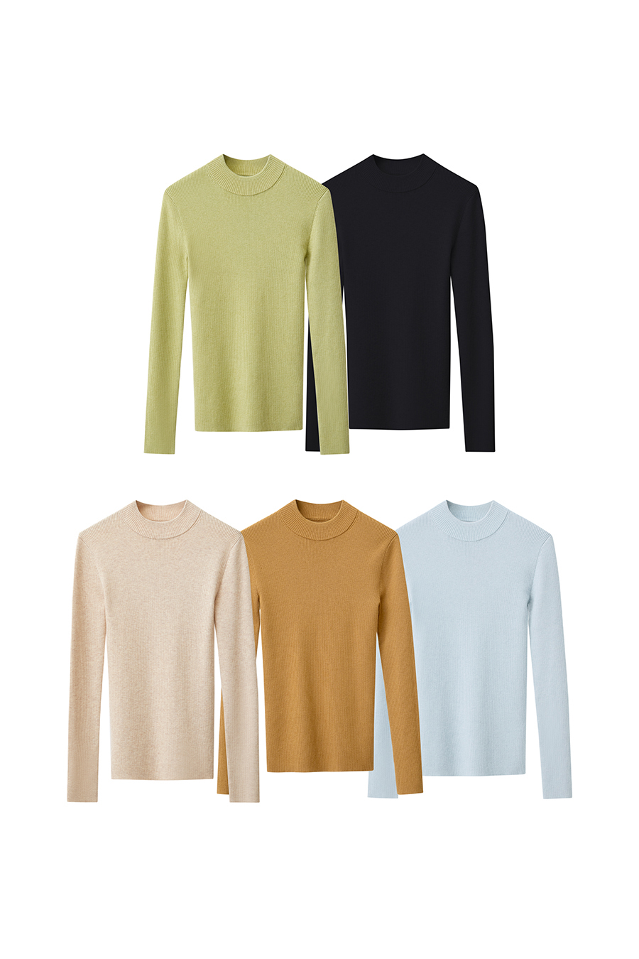 Mock Neck Ribbed Sweater|AMII-AMII.com