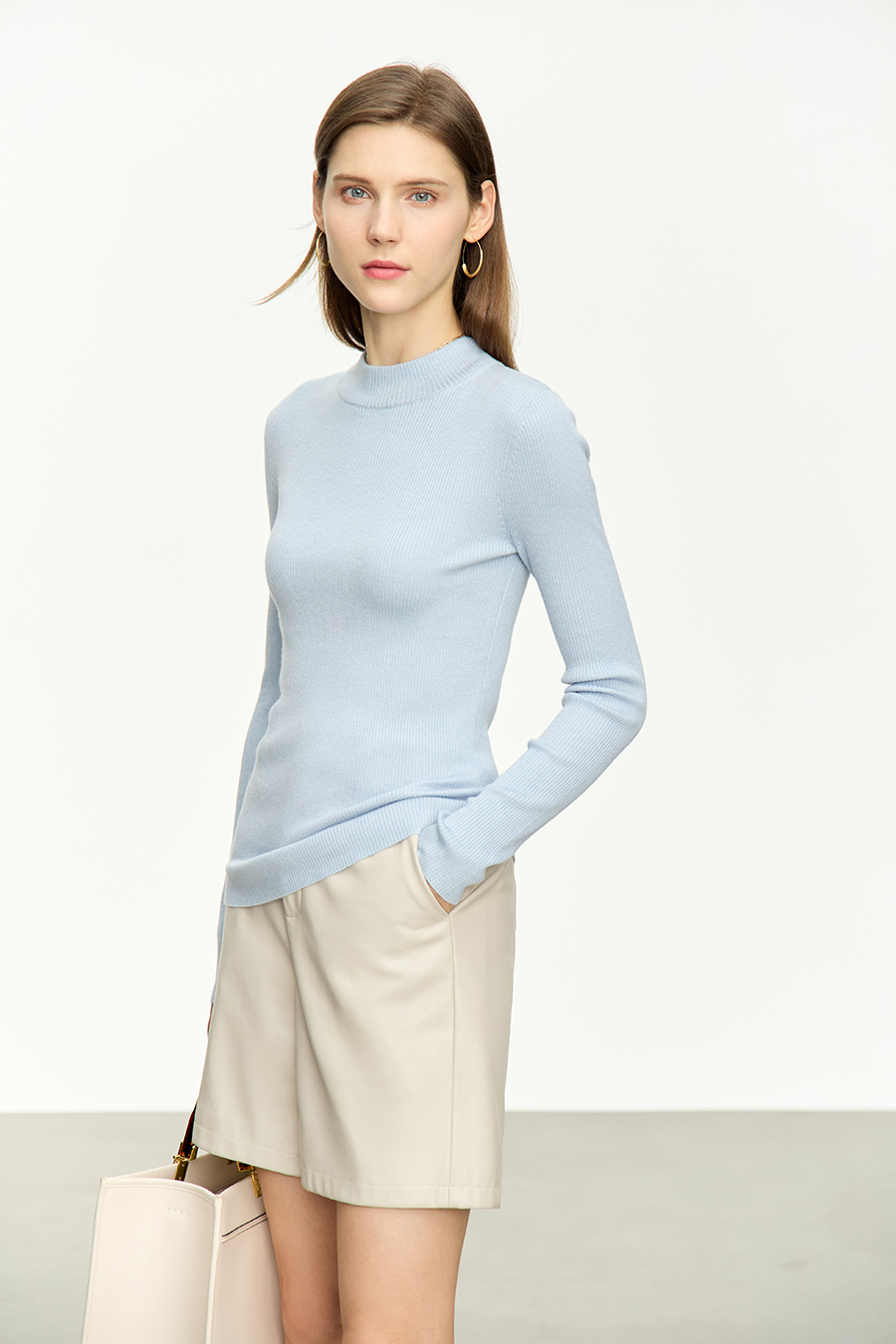 Mock Neck Ribbed Sweater|AMII-AMII.com