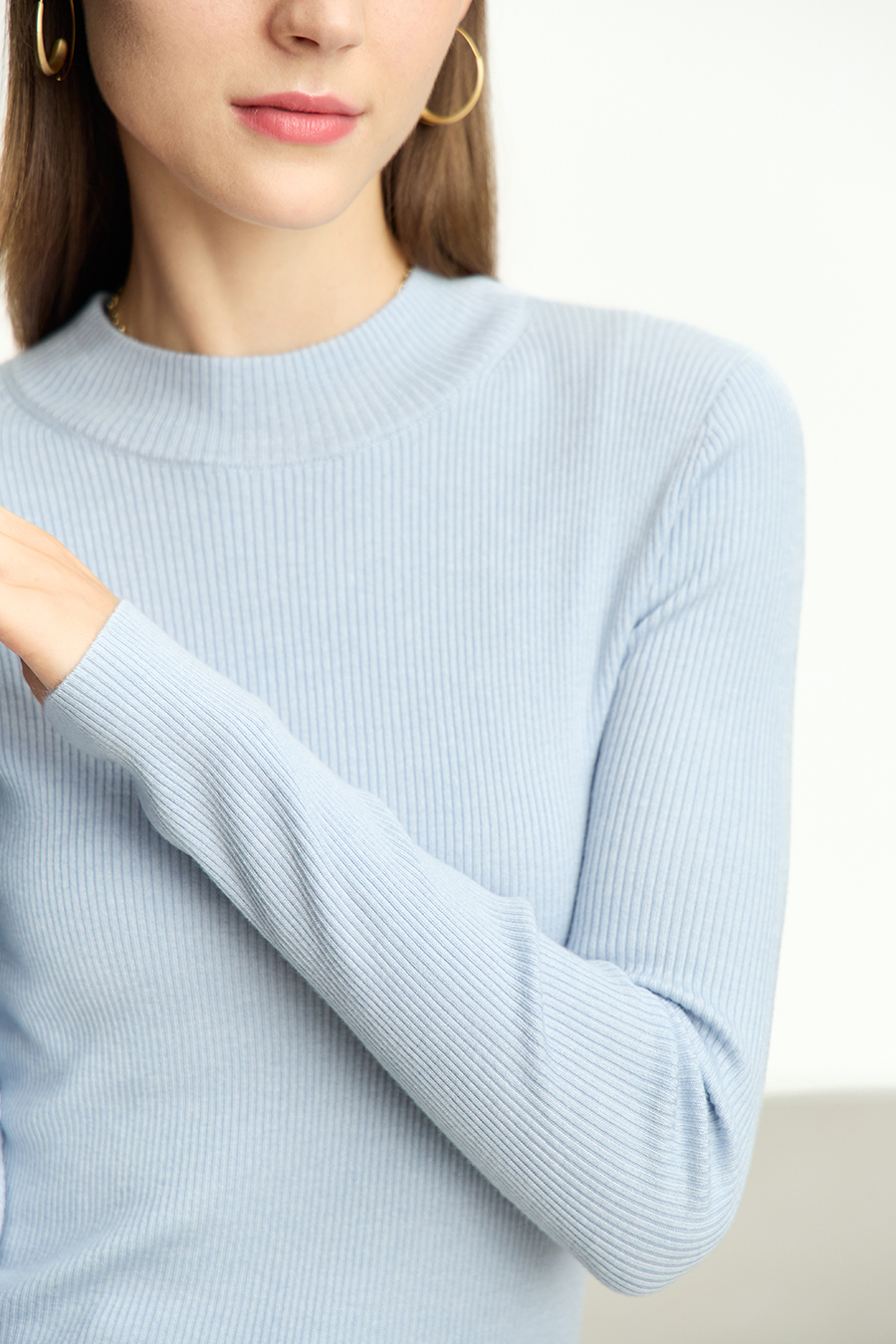 Mock Neck Ribbed Sweater|AMII-AMII.com