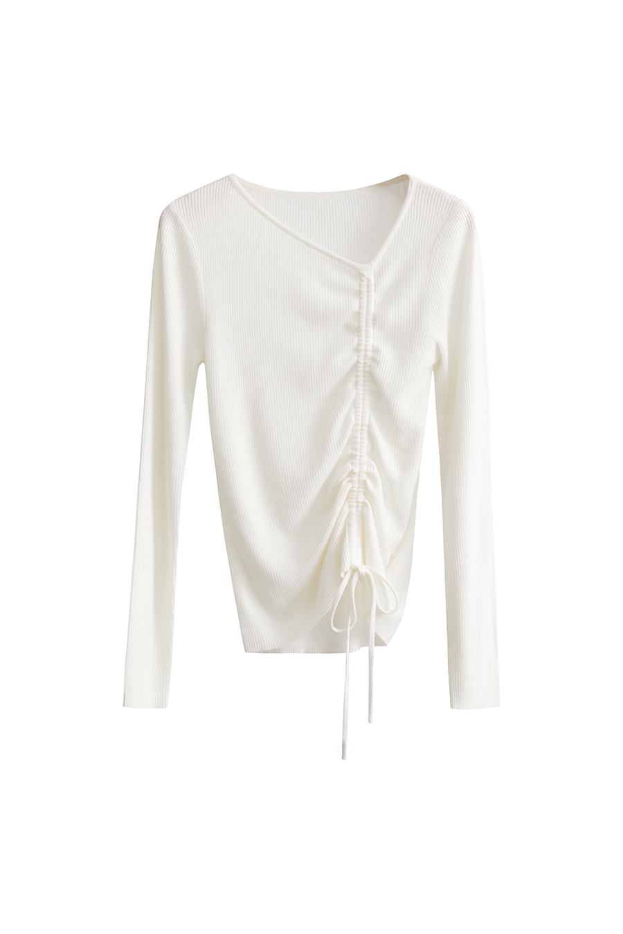 Slant V-Neck Drawstring Knit Top|AMII-AMII.com