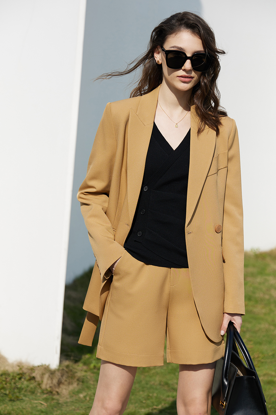 V - Neck Fake Placket Knitted Sweater|AMII-AMII.com