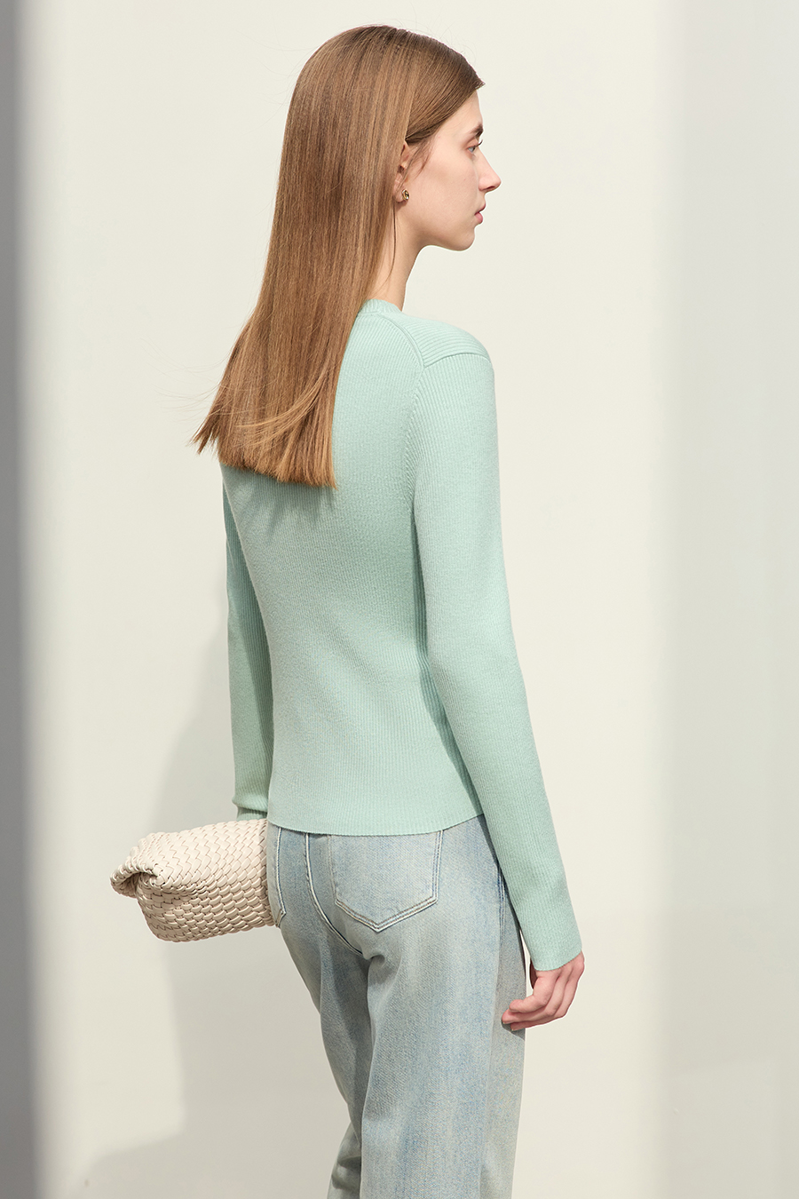 V - Neck Fake Placket Knitted Sweater|AMII-AMII.com