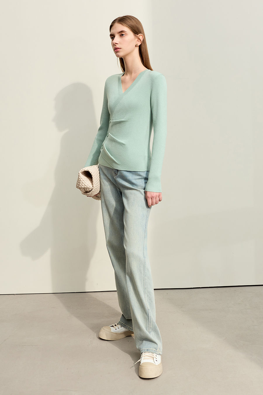 V - Neck Fake Placket Knitted Sweater|AMII-AMII.com