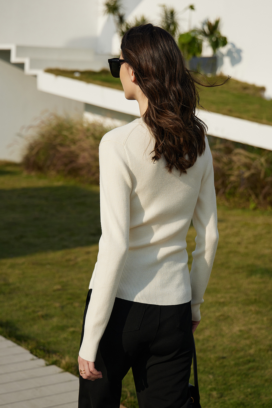 V - Neck Fake Placket Knitted Sweater|AMII-AMII.com