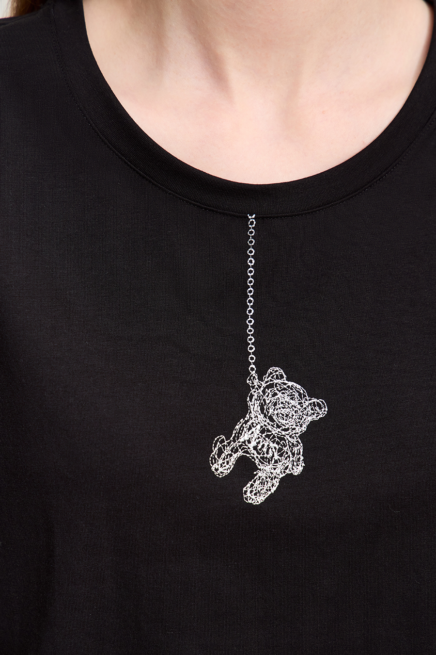 Little Bear Embroidered Ice Porcelain Cotton T - Shirt|AMII-AMII.com