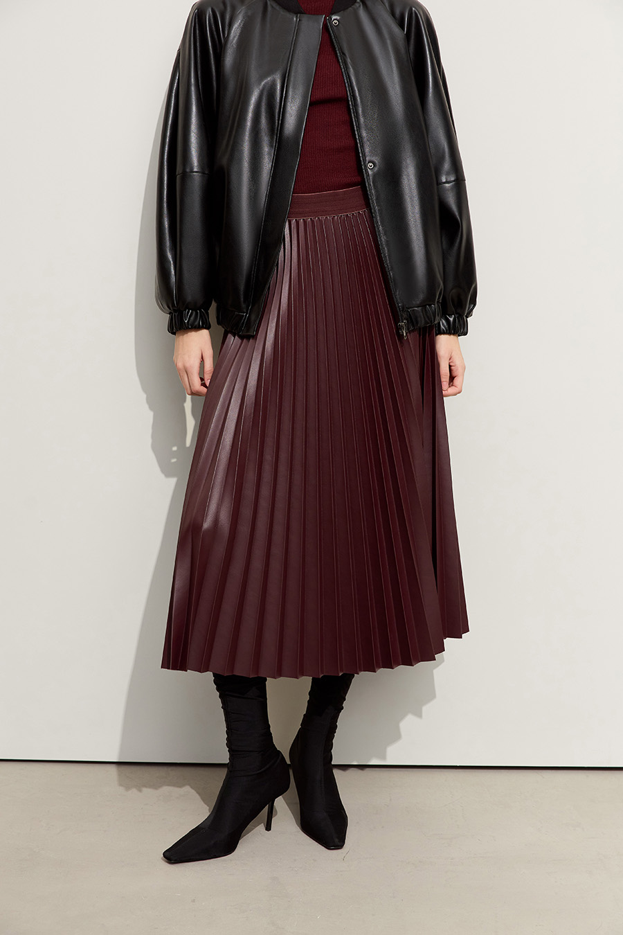 PU Leather Pleated Skirt|AMII-AMII.com