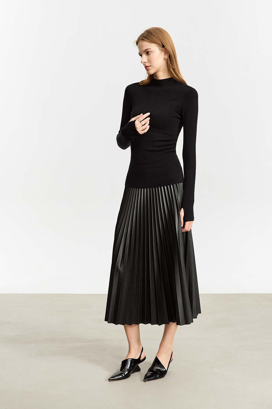 PU Leather Pleated Skirt|AMII-AMII.com