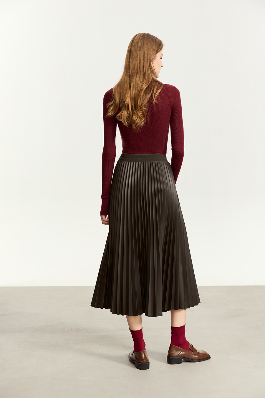 PU Leather Pleated Skirt|AMII-AMII.com