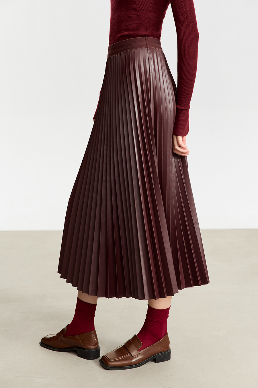 PU Leather Pleated Skirt|AMII-AMII.com
