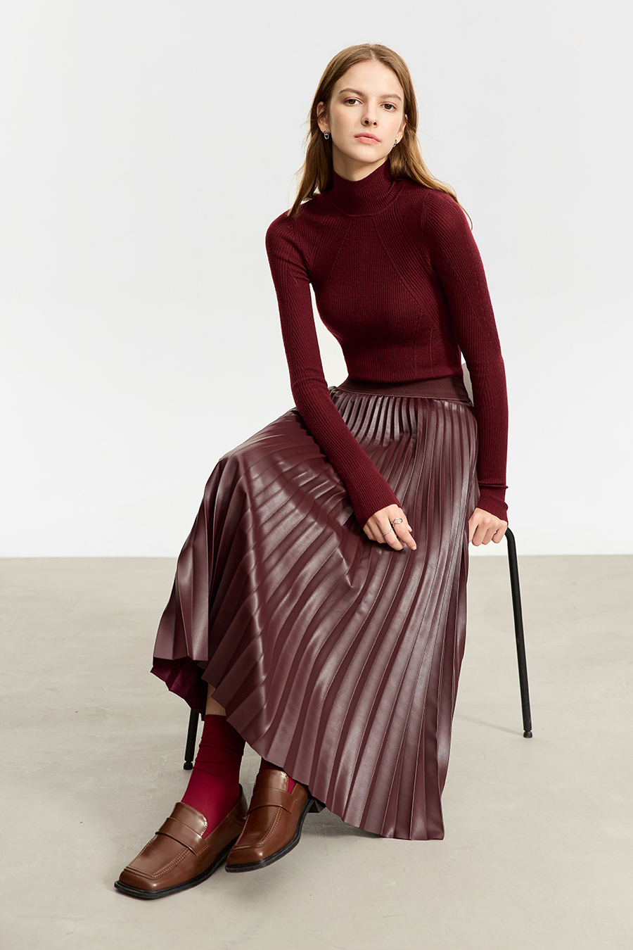 PU Leather Pleated Skirt|AMII-AMII.com