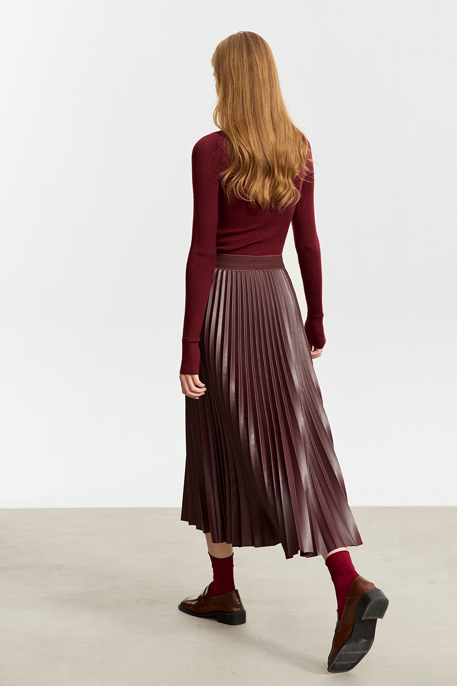 PU Leather Pleated Skirt|AMII-AMII.com