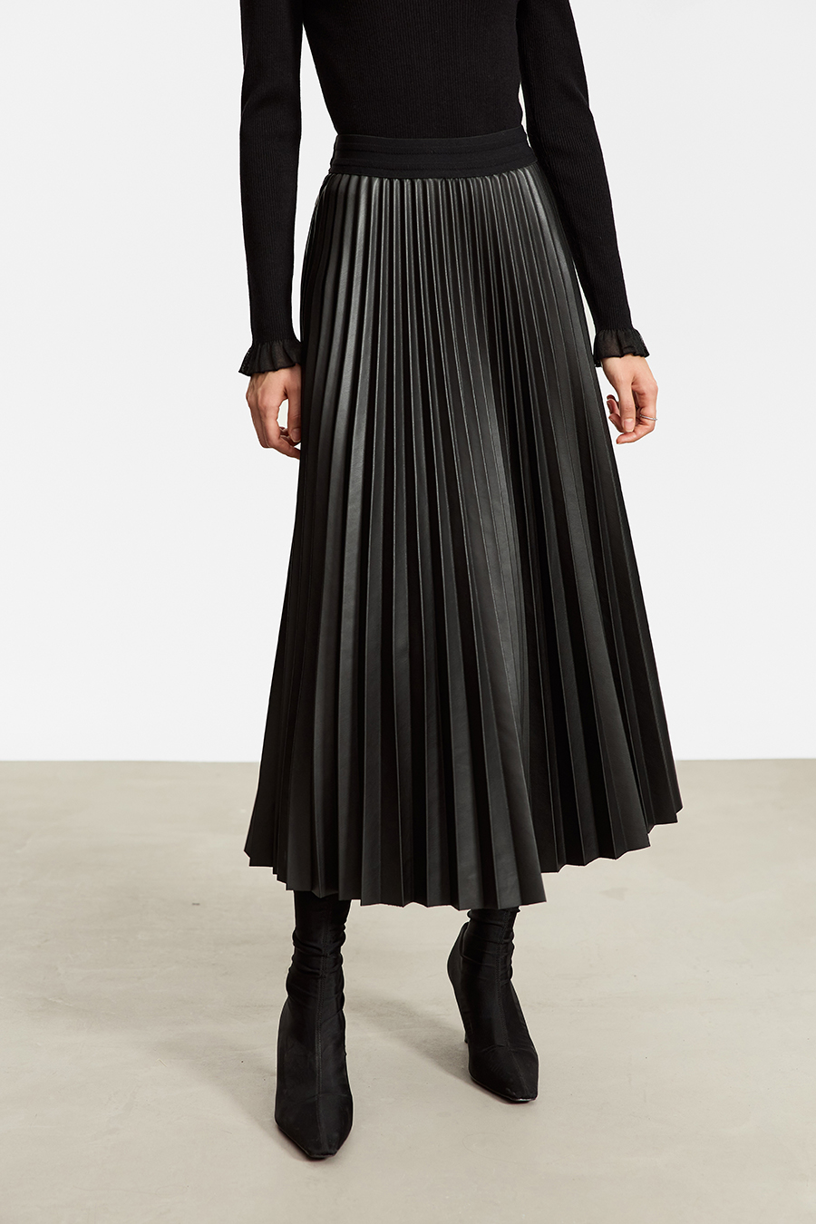 PU Leather Pleated Skirt|AMII-AMII.com