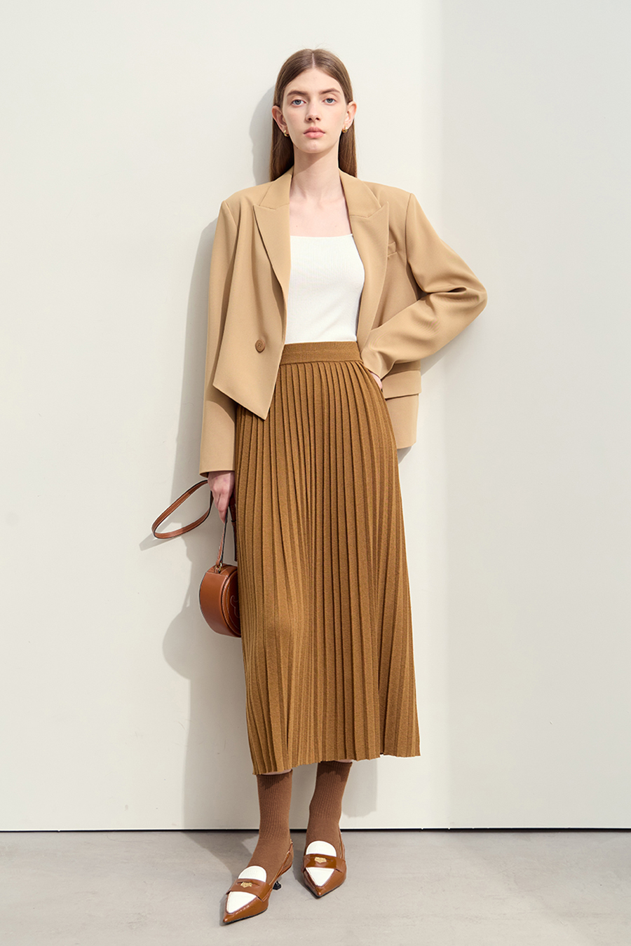 Knitted Pleated Skirt|AMII-AMII.com