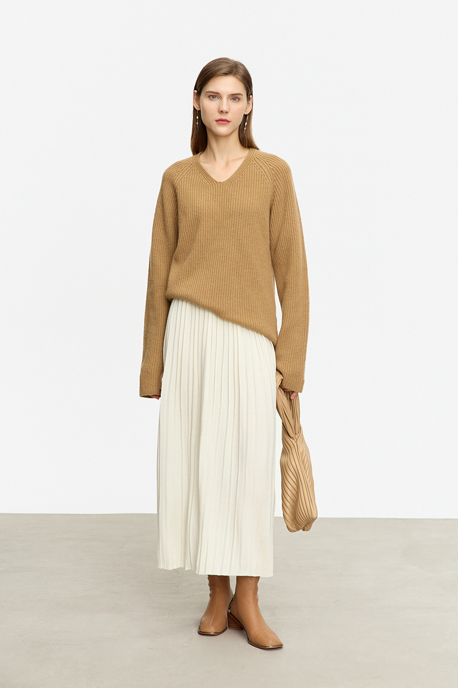 Knitted Pleated Skirt|AMII-AMII.com