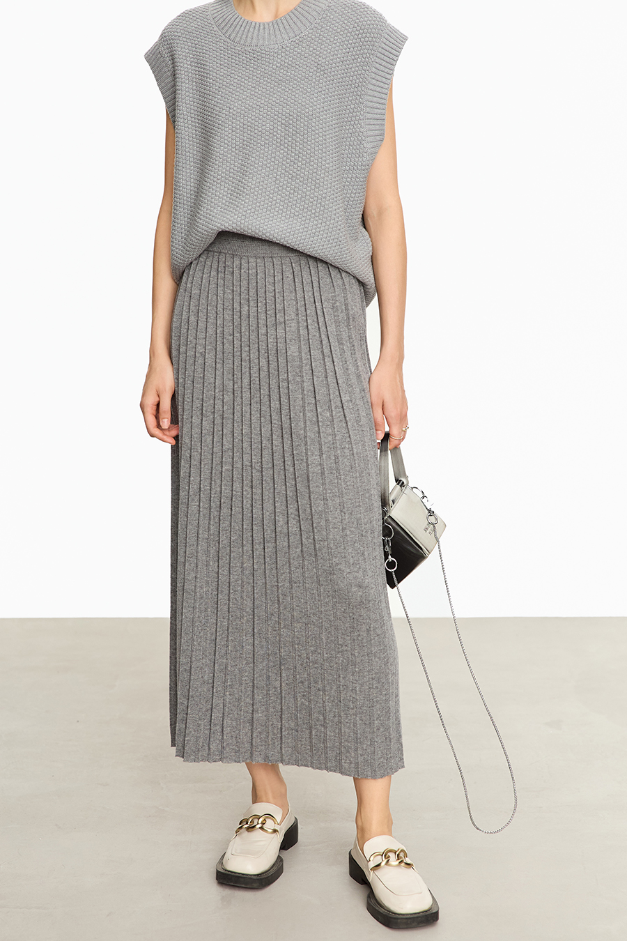Knitted Pleated Skirt|AMII-AMII.com