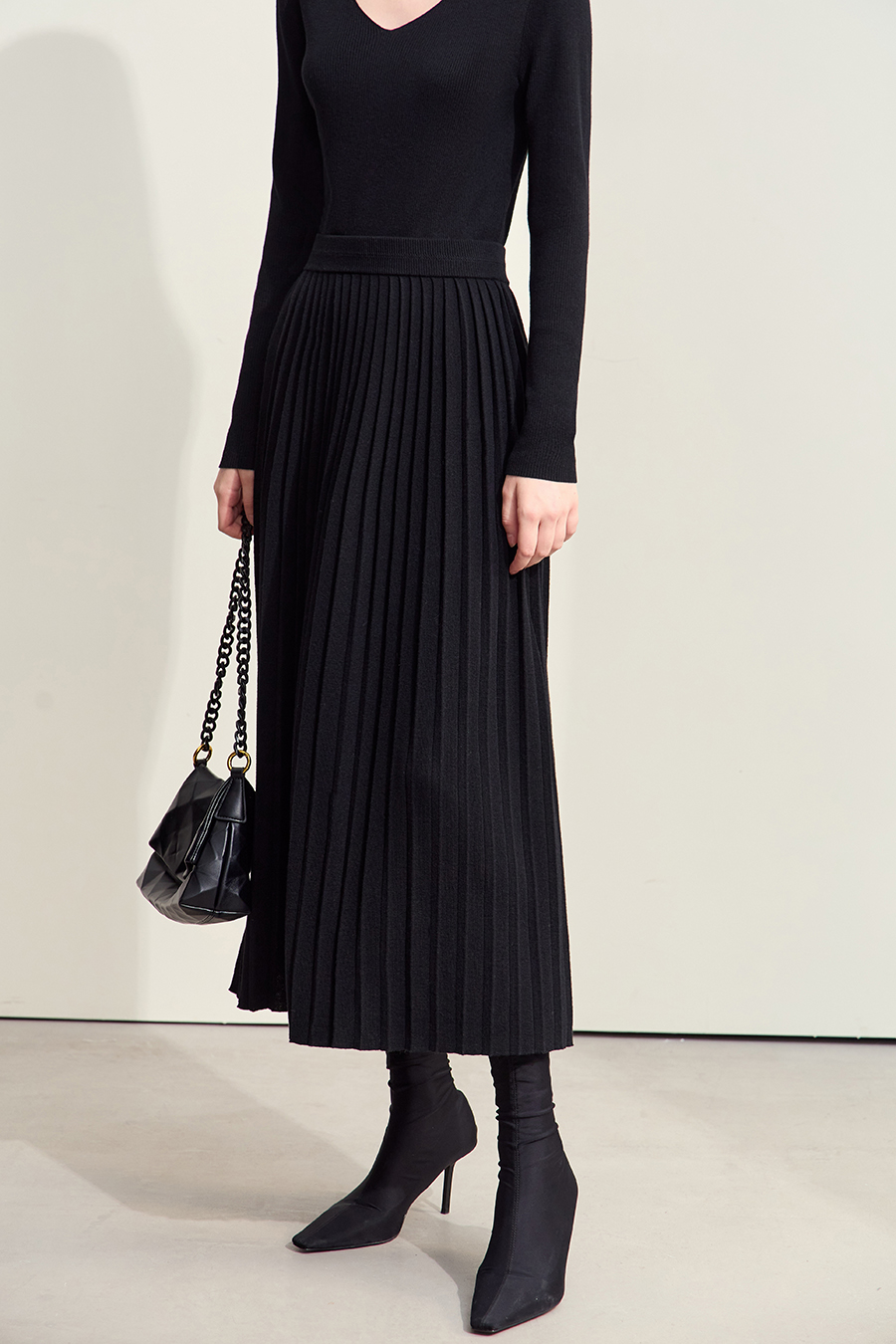 Knitted Pleated Skirt|AMII-AMII.com