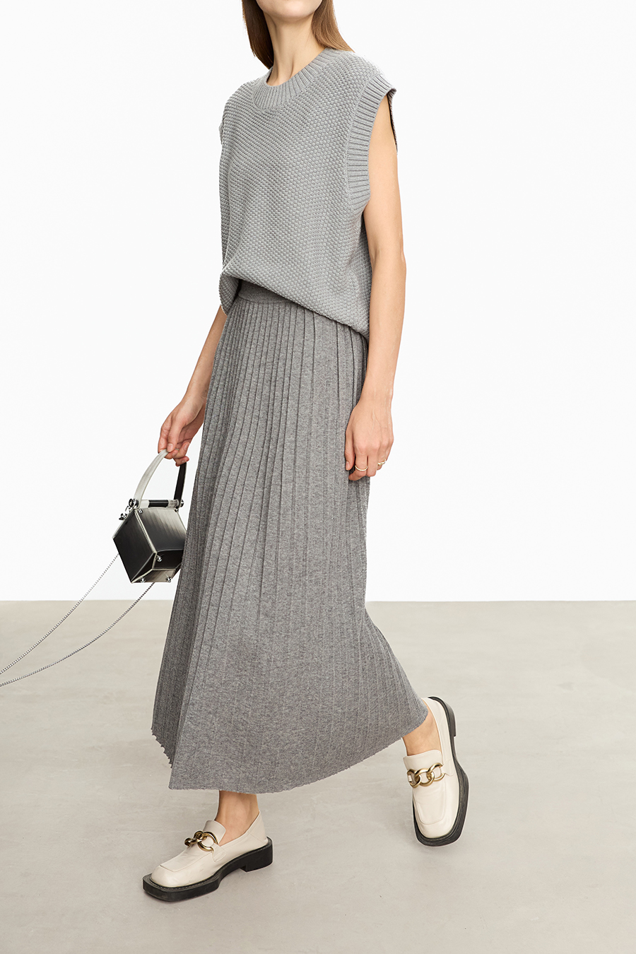 Knitted Pleated Skirt|AMII-AMII.com