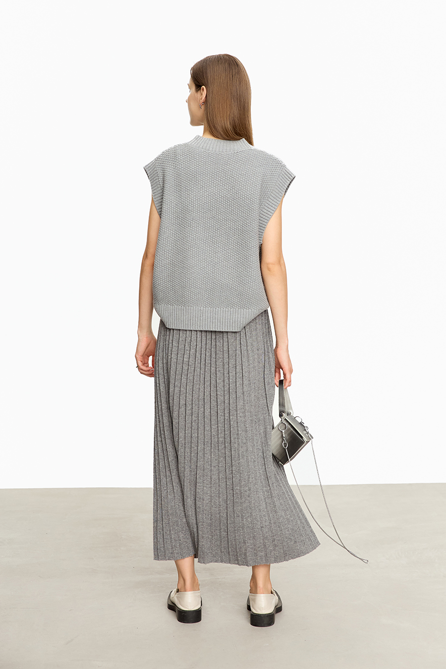 Knitted Pleated Skirt|AMII-AMII.com