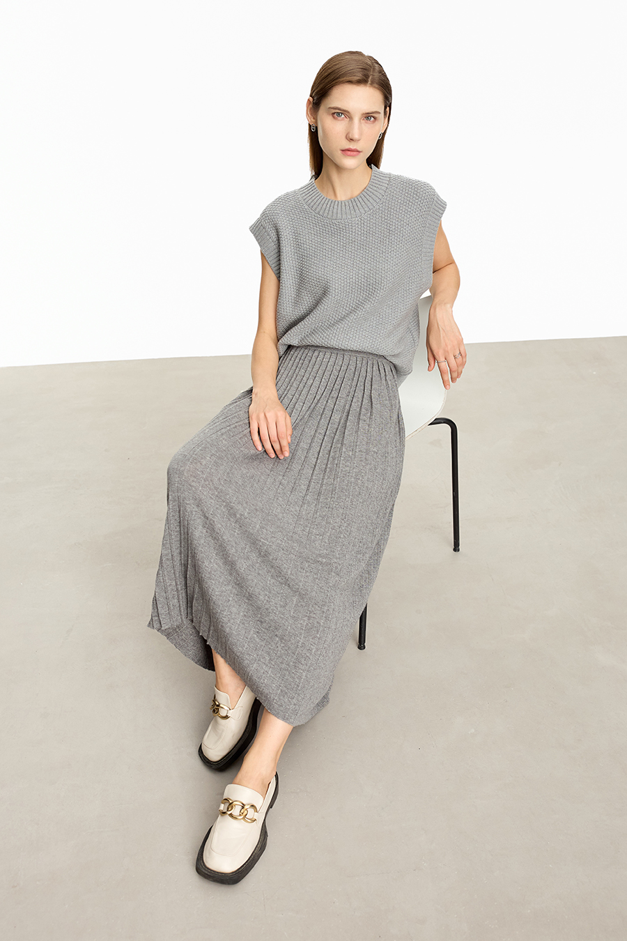 Knitted Pleated Skirt|AMII-AMII.com