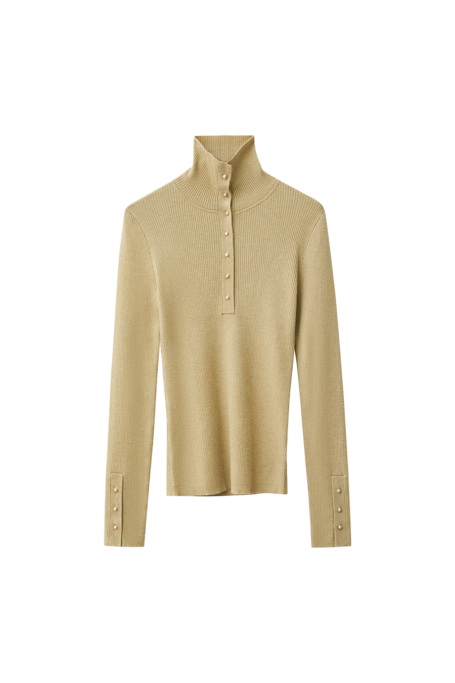 Buttoned High Neck Slim Sweater|AMII-AMII.com